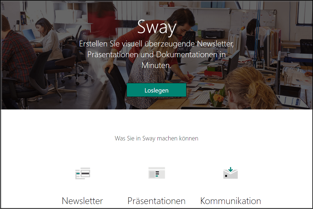office_365_sway_screenshot Startseite von Sway, dem Office 365 Tool.